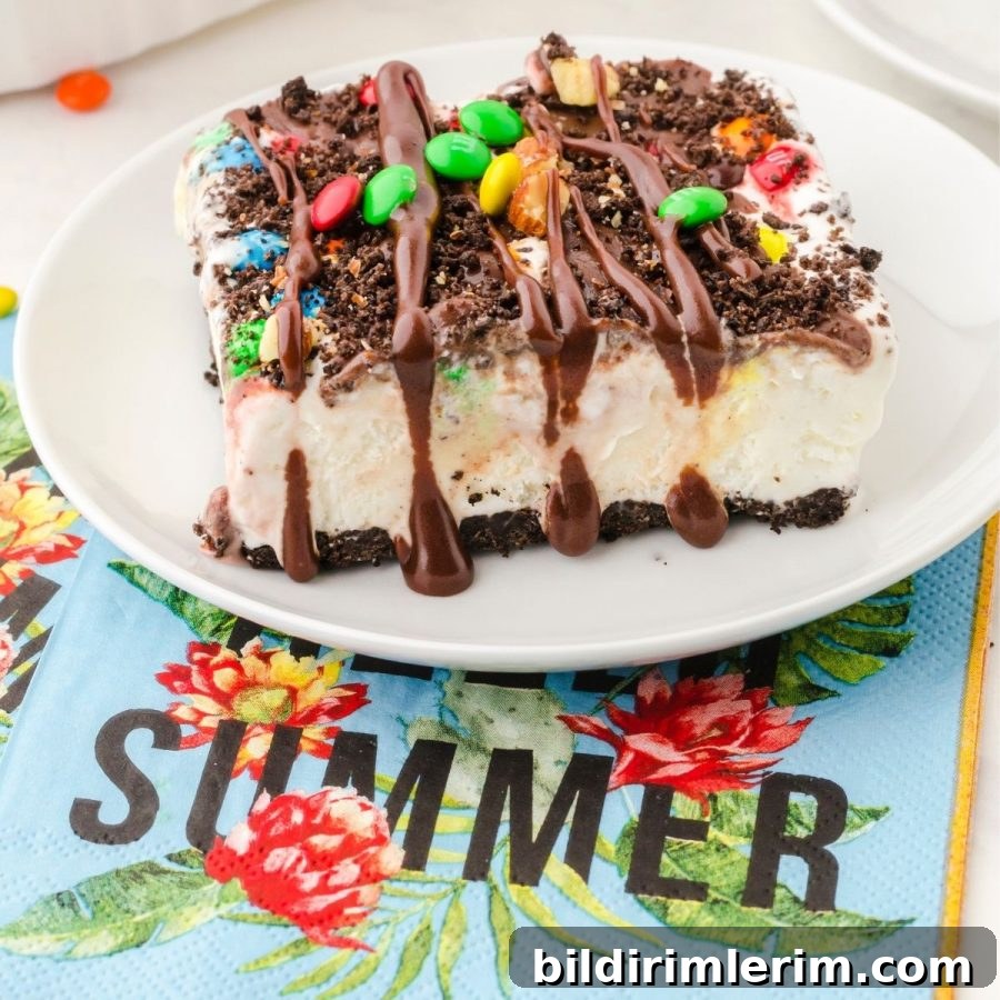 A piece of oreo ice cream cake on a plate