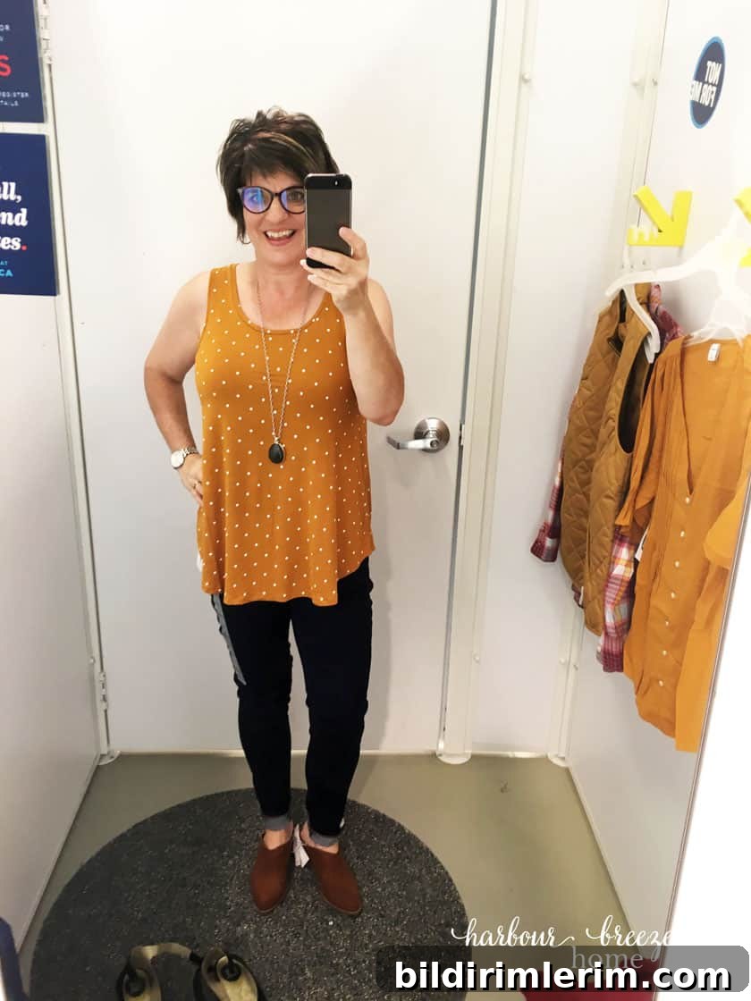 Old Navy Fall Dressing Room Try-ons - Mustard tank and jeans