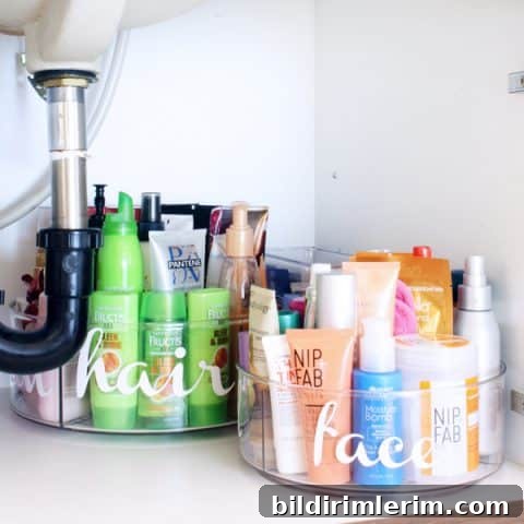 Hang hair tool organizers on the inside of cabinet doors