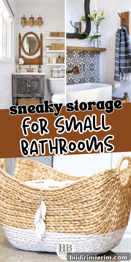 collage of small bathroom storage ideas