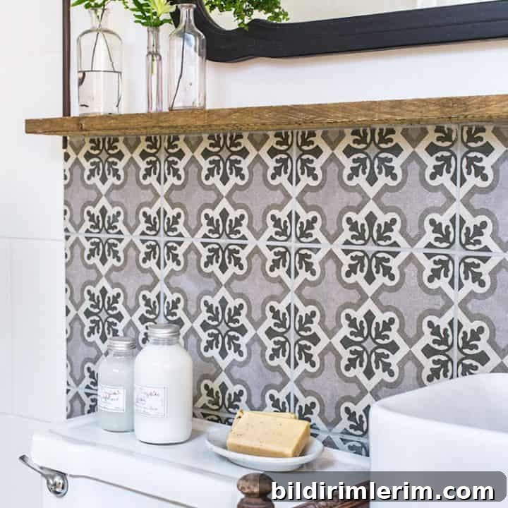 Narrow shelf above the sink for small bathroom storage