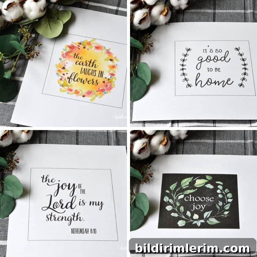 Farmhouse printable designs displayed