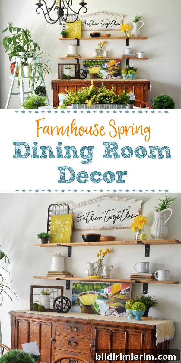 Farmhouse spring dining room decor in yellow and green