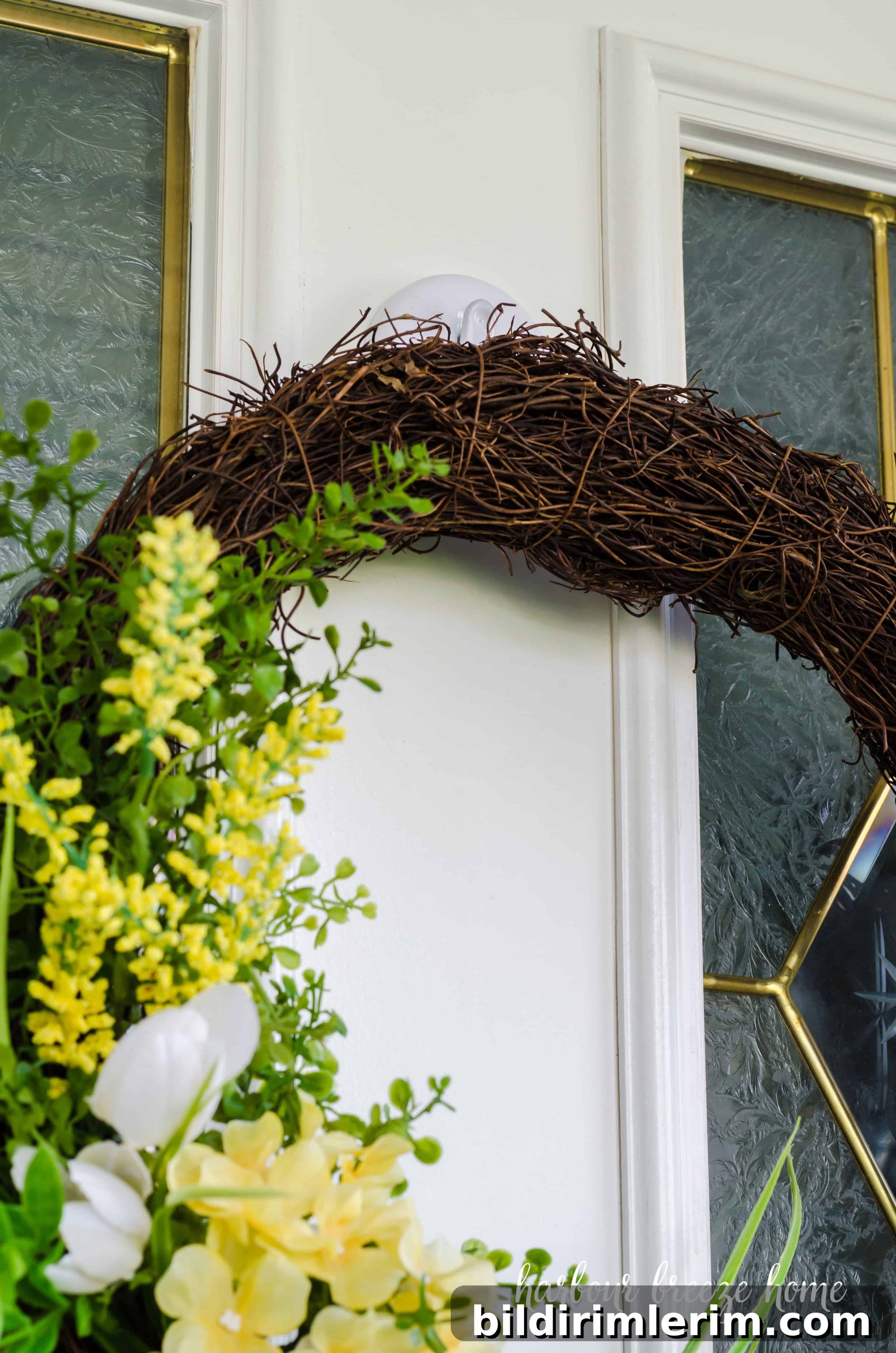 Simple DIY spring wreath on front door
