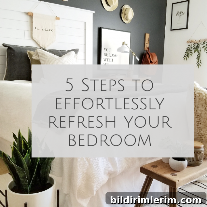 Bedroom refresh with dark wall and white bedding