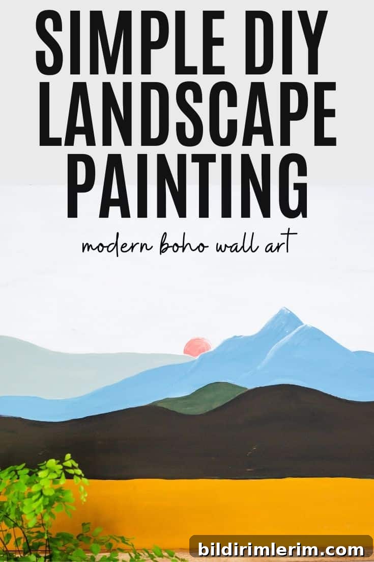 a simple lined mountain painting with the words "simple diy landscape painting" on it