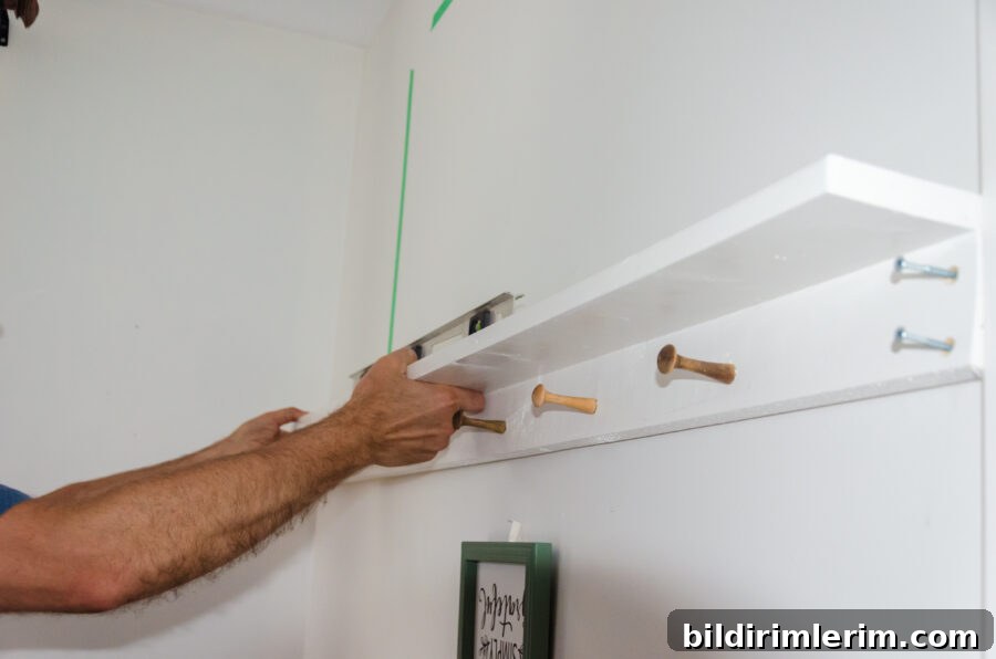 positioning a boho shelf so it is level on the wall