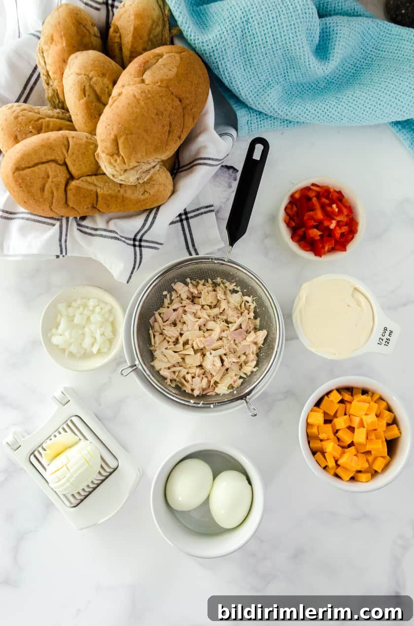 Ingredients for this tuna melt in the oven sandwich