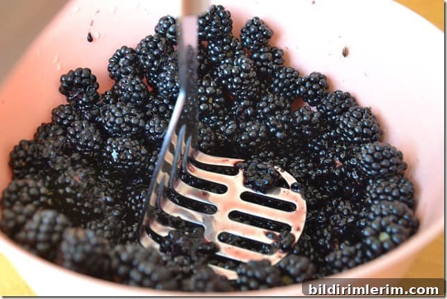 Canning Supplies You Need to Make Jam 4 Mashing blackberries in a mixing bowl before canning jam.
