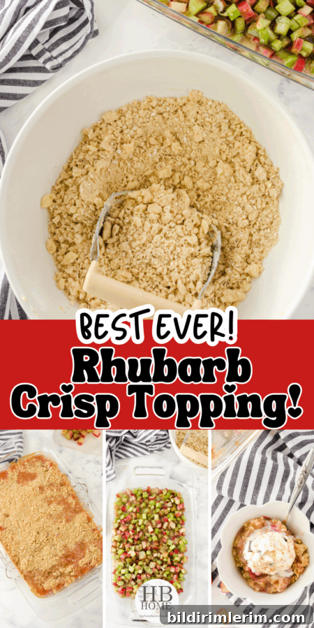Homemade Rhubarb Crisp Recipe with Buttery Oat Topping 9 Collage of rhubarb crisp topping being made