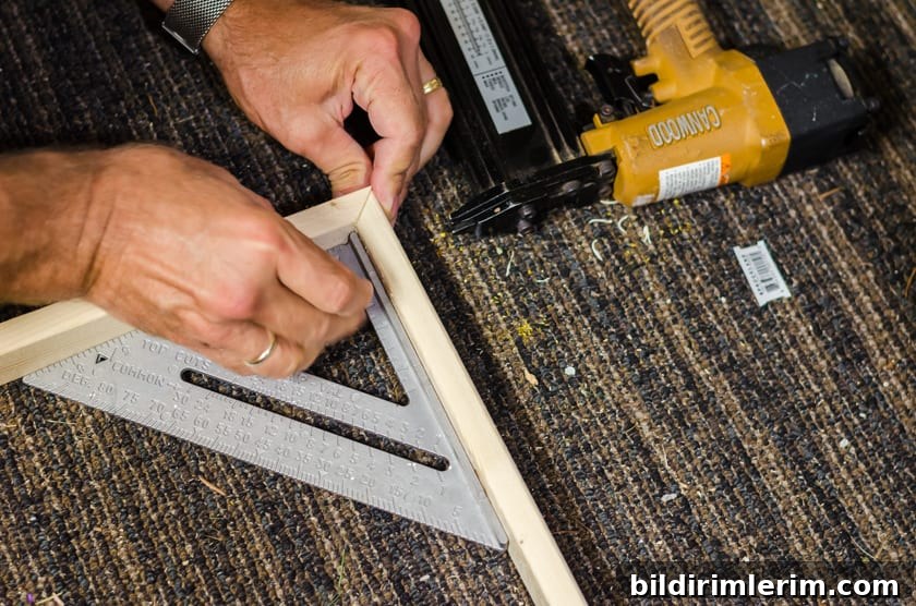 Using a brad nailer to attach frame corners