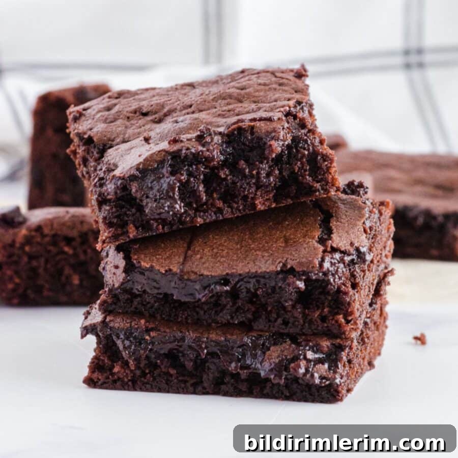Stack of fudgy chocolate brownies