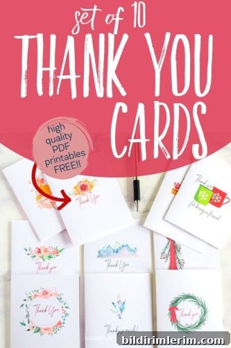 Set of 10 printable thank you cards
