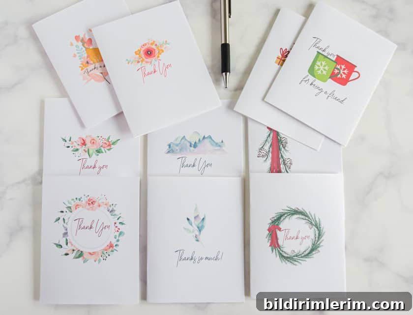 Set of 10 free printable thank you cards