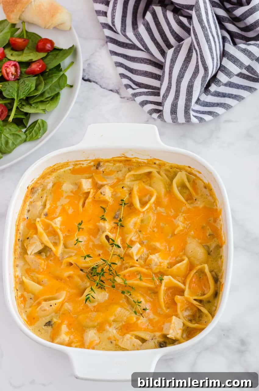 leftover turkey casserole recipe - baked in a white baking dish