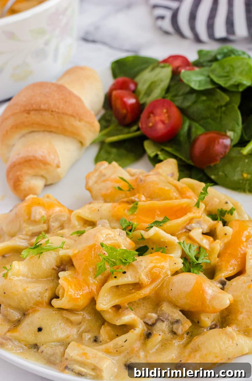 close up of leftover chicken casserole on a plate