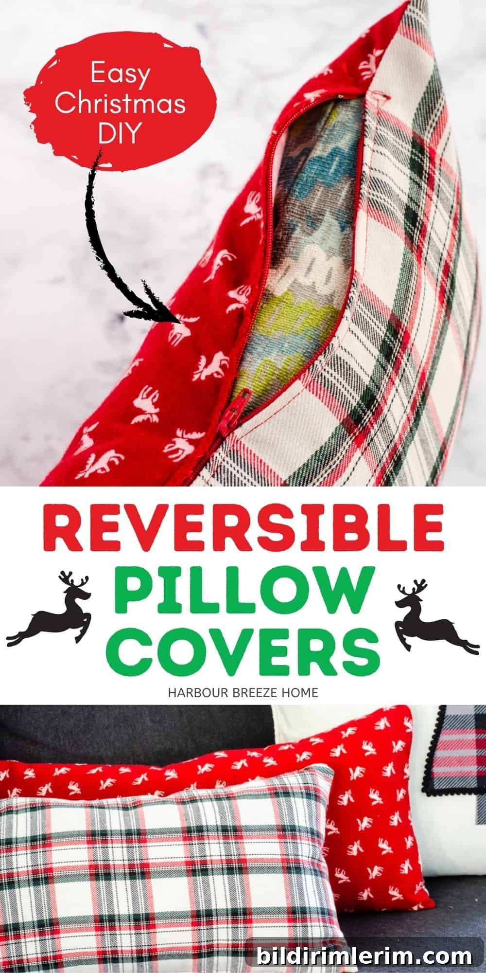Two reversible holiday pillow covers