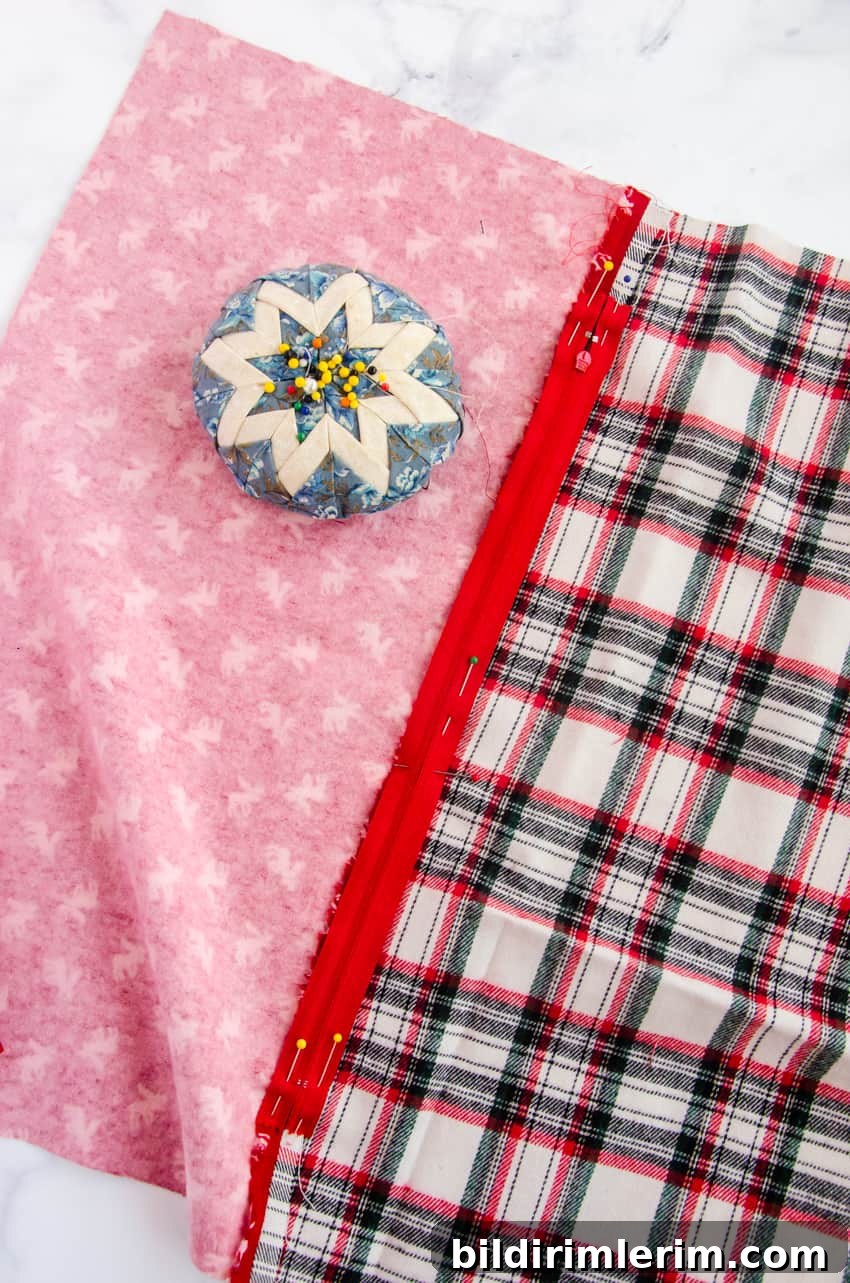 Seam pressed open for zipper