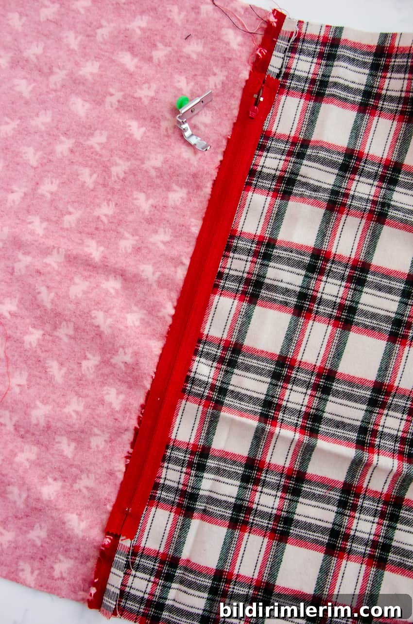 Zipper laid on seam