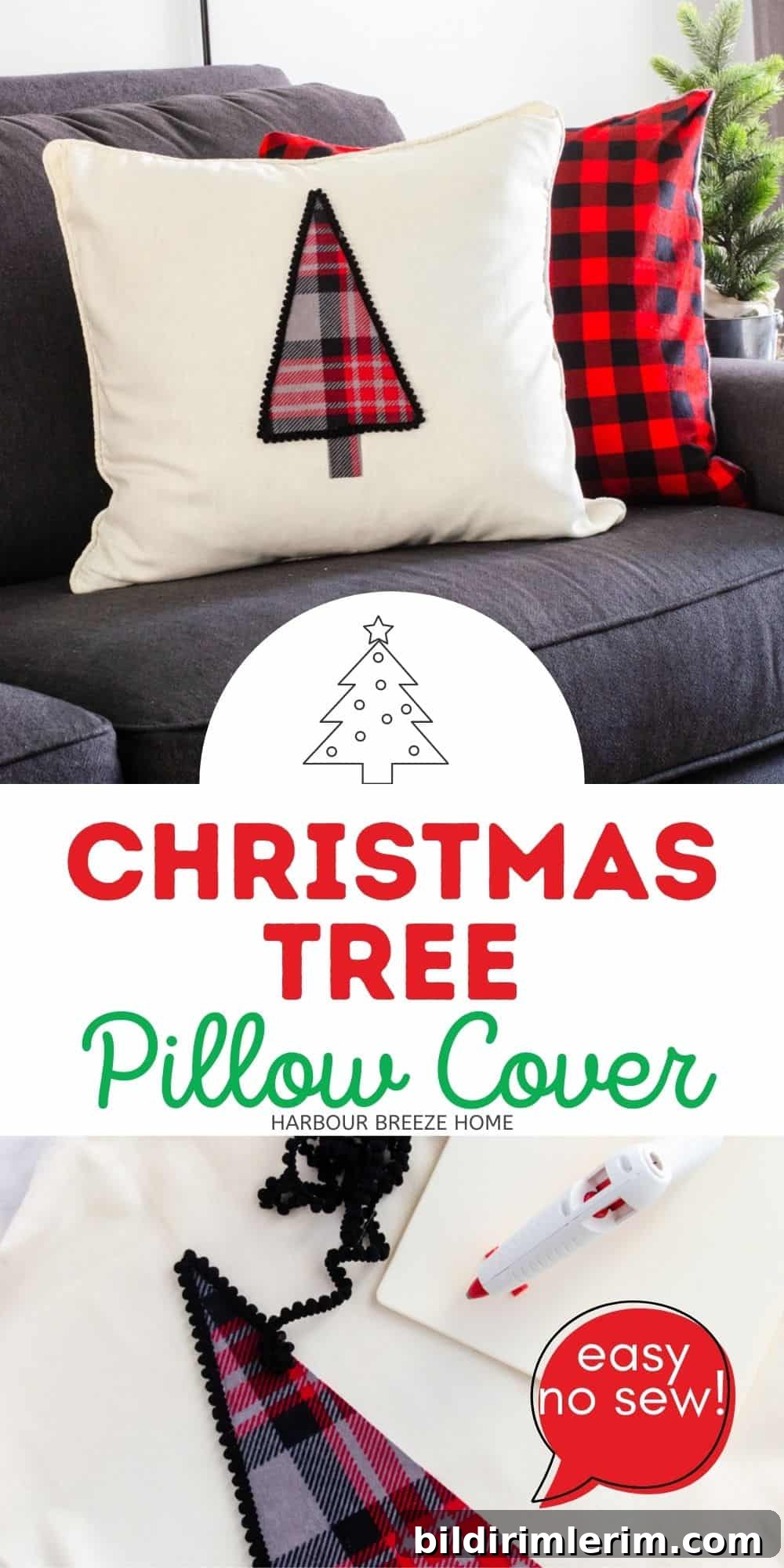 DIY Christmas Tree Pillow Cover - no sew