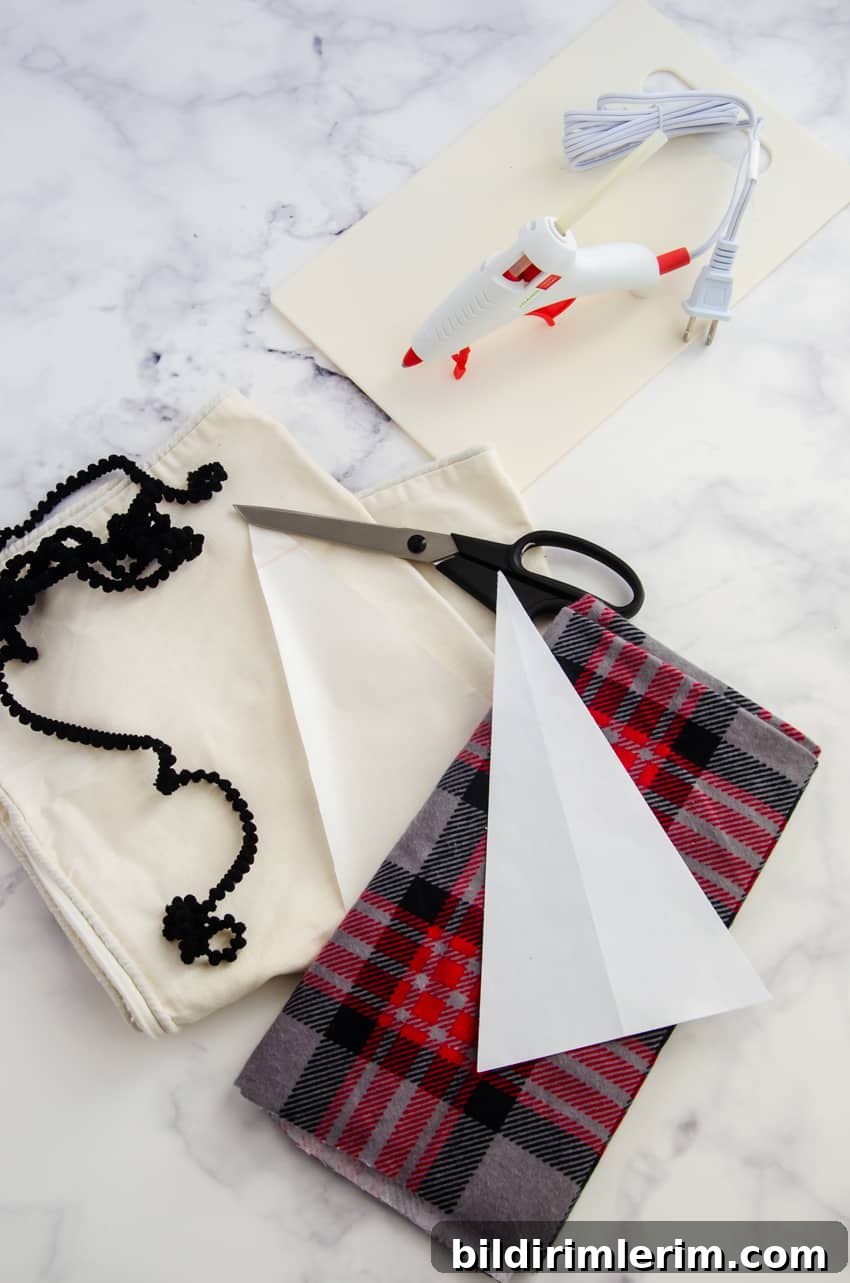 Supplies needed for a no sew diy Christmas tree pillow