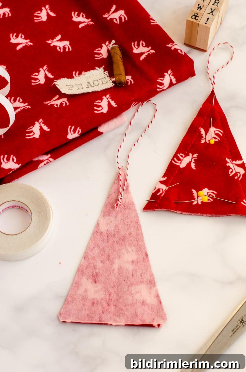 How to place the hanger on a DIY Christmas Tree Fabric Ornament