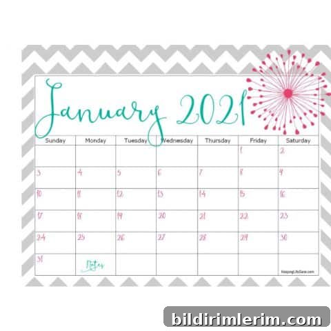 Image for Cute Printable 2021 Calendar {for FREE}