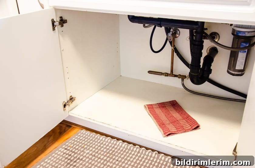 Cupboard under the sink cleaned and dried out.