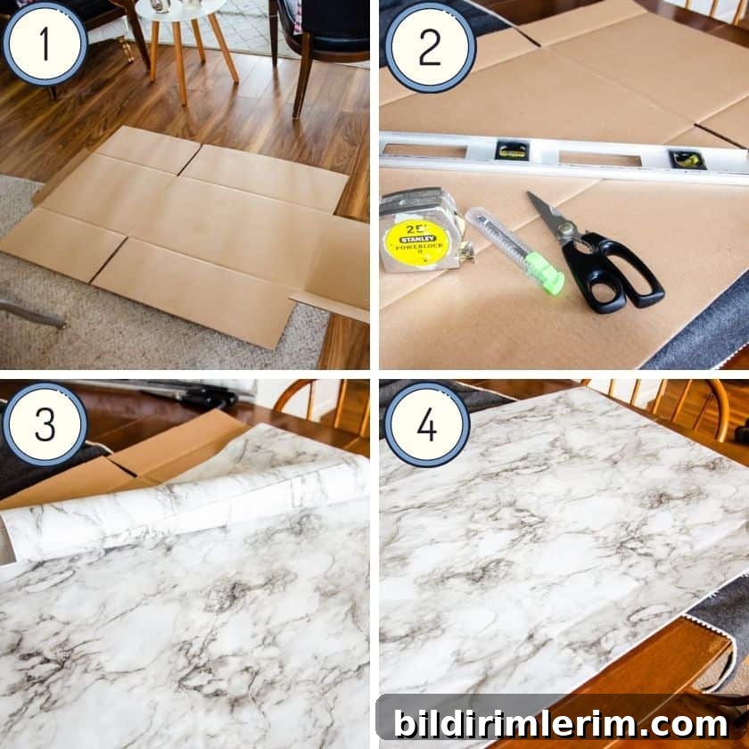 Pictures of the steps to make a DIY under sink mat
