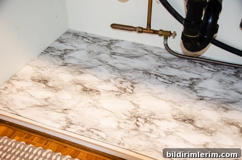 finished DIY under cabinet mat
