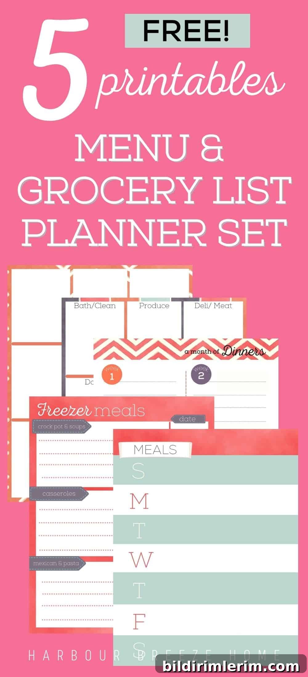 Free printable grocery lists and menu plans