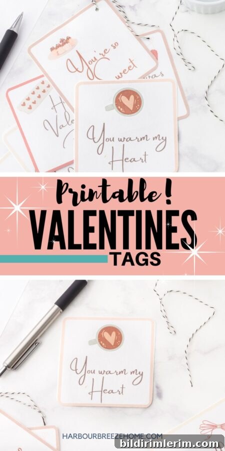 Collage of free valentines tags with cute sayings