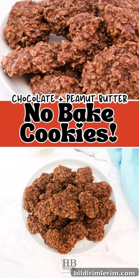 Chewy Chocolate Peanut Butter No-Bake Oatmeal Cookies 7 collage of no bake cookies with peanut butter, oats, and chocolate