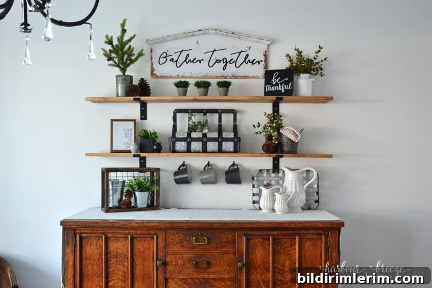 Farmhouse style wall shelves with black brackets