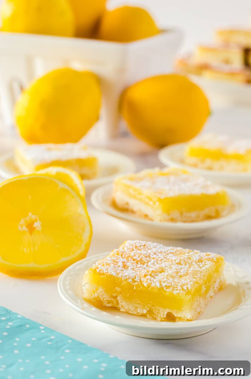 Grandma's Old-Fashioned Lemon Bars Recipe 6 Slices of lemon bars on tiny serving plates