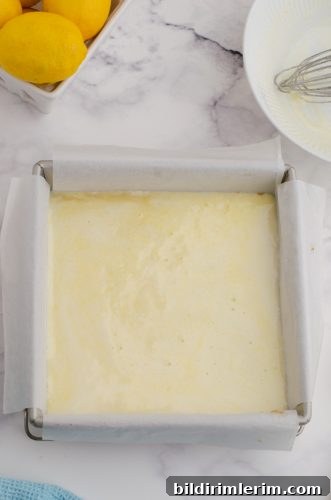 Grandma's Old-Fashioned Lemon Bars Recipe 5 Lemon curd topping poured over crust