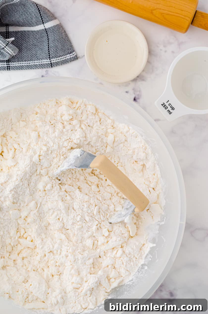 Cutting Tenderflake lard into flour for pie crust