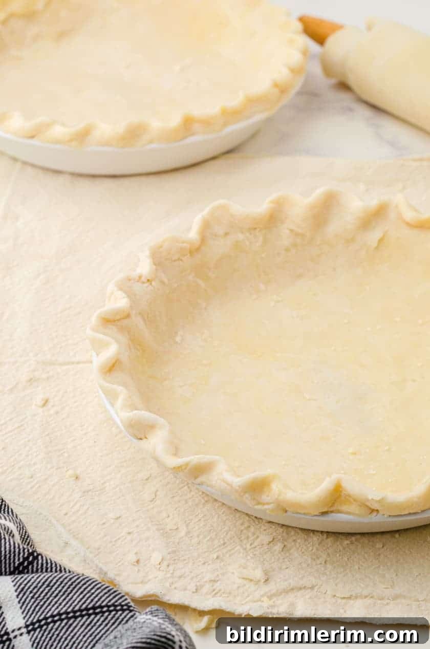 Two homemade pie crusts ready to bake