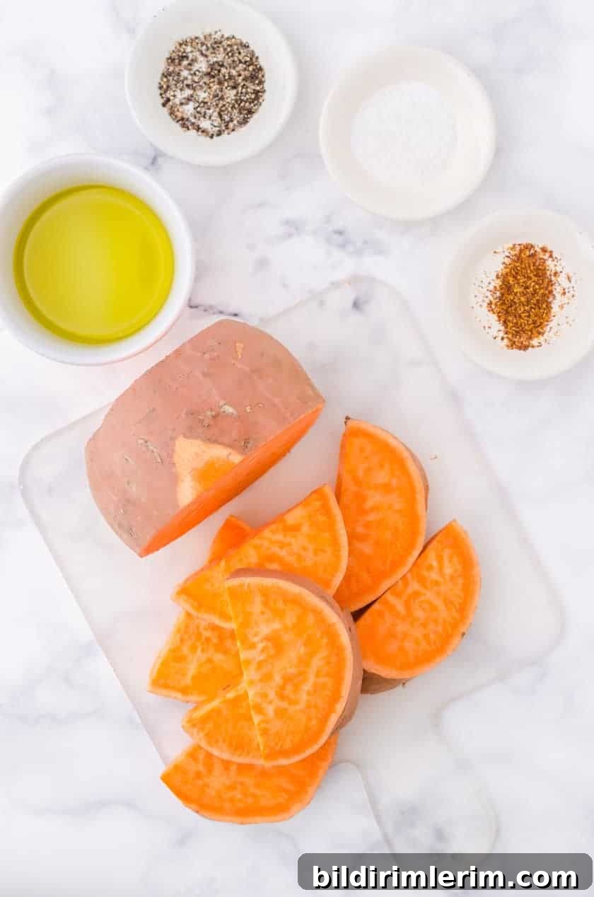 Ingredients for easy oven roast sweet potato with a giant sweet potato
