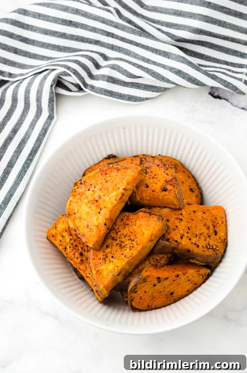 Roast Sweet potatoes in a serving bowl.