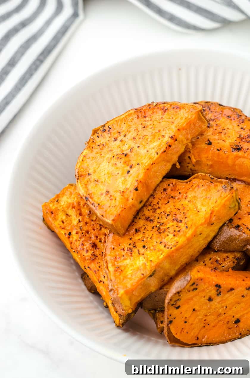 Close up of oven roasted sweet potatoes.