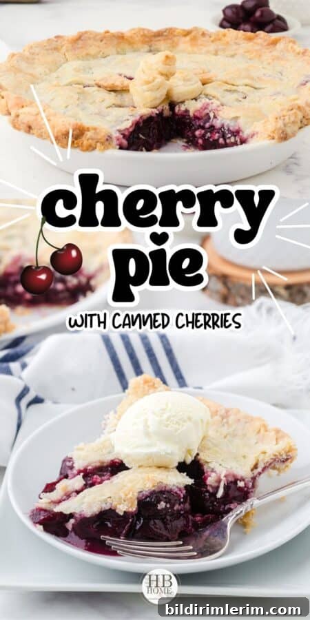 a collage of cherry pie with canned cherries