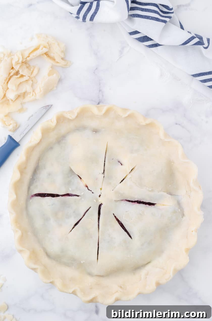 Unbaked homemade cherry pie ready to put in the oven