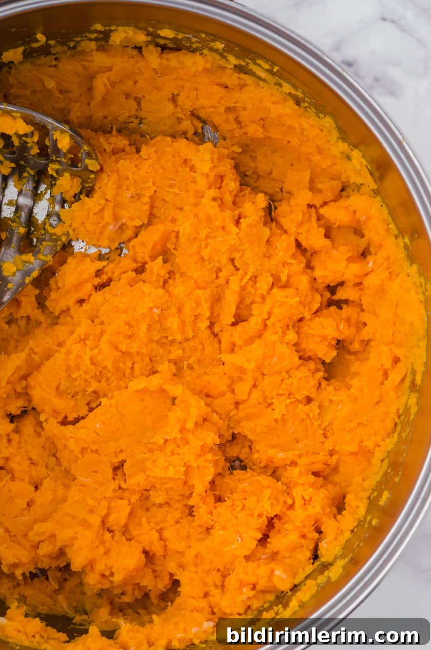Turkey Shepherd's Pie with Sweet Potato Mash 5 Mashing sweet potatoes