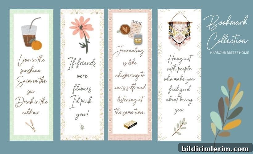Cute printable bookmarks collection with 4 bookmarks for Summer, friends, and adult ladies.
