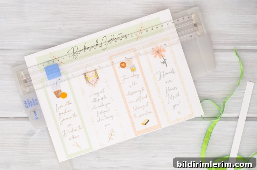 Set of 4 bookmark printable for Summer, friends, and adult ladies being cut apart by a paper cutter.