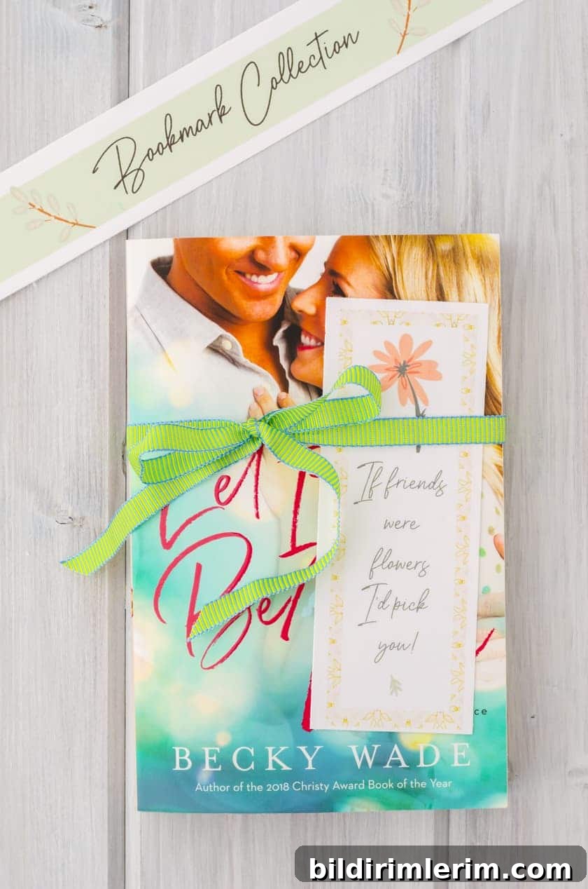 friendship bookmarks printable tied around a book.