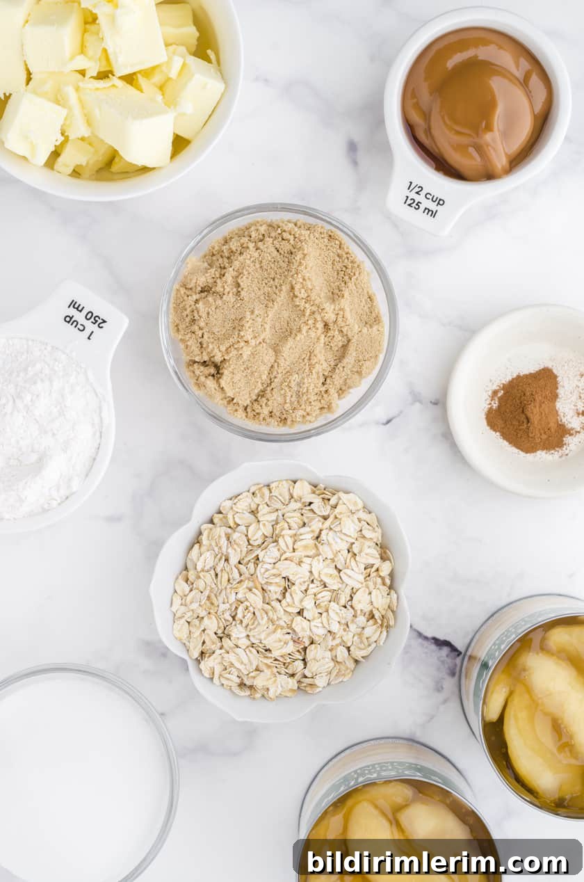 Ingerdients for apple crisp with pie filling and oatmeal crisp topping