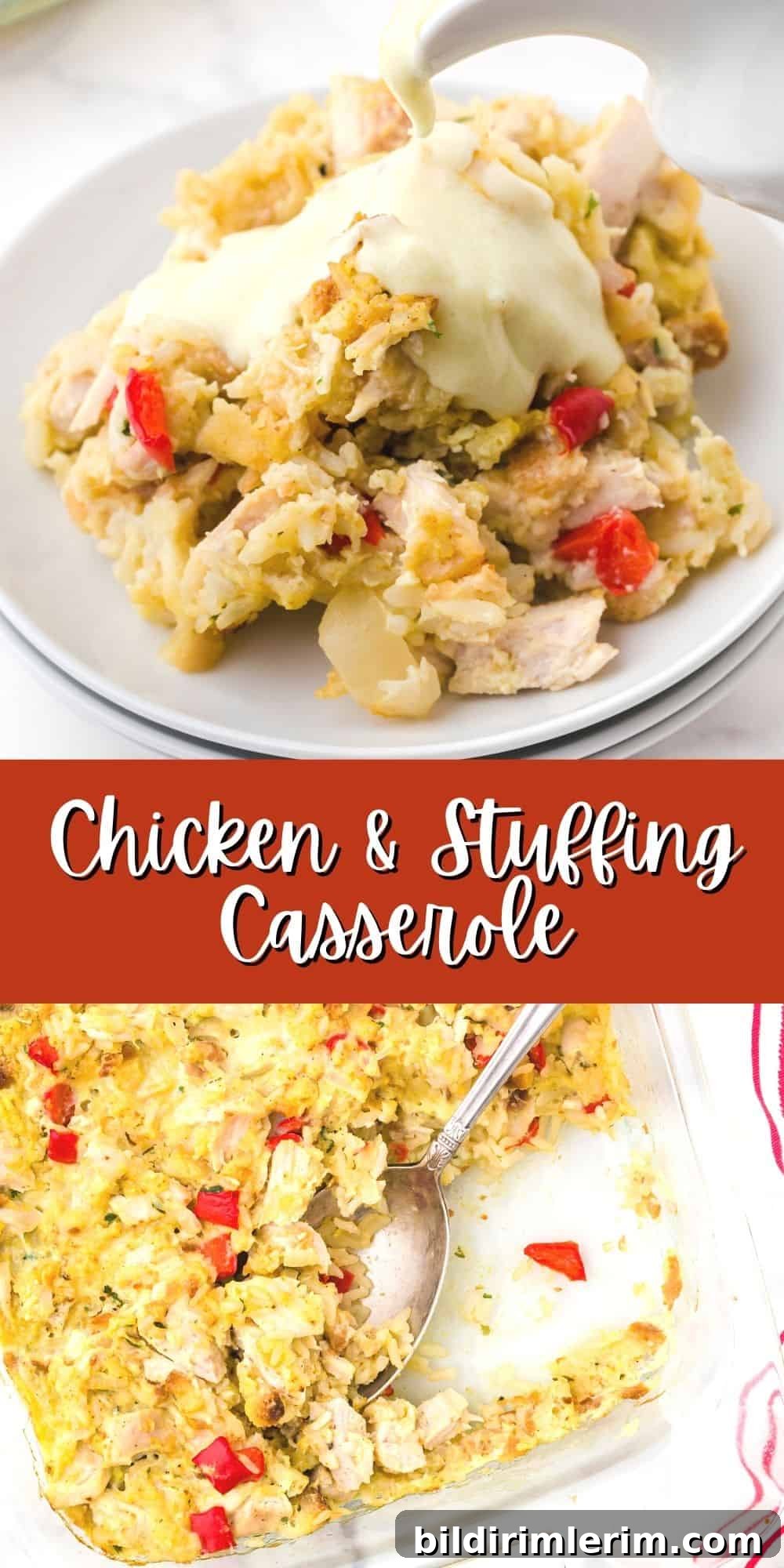 Chicken and Stuffing Casserole Recipe with rice and homemade sauce