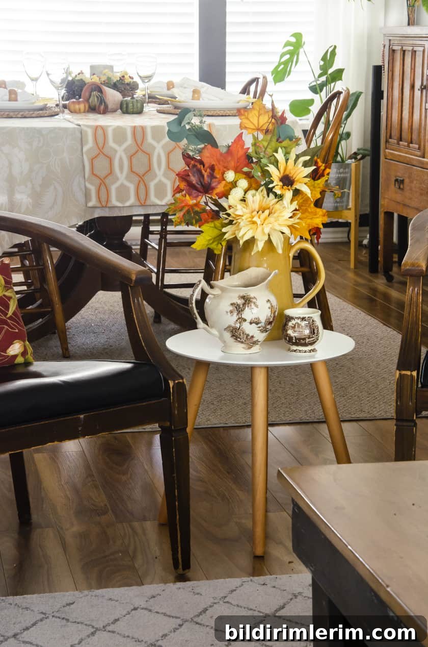 Fall floral arrangement in a small living room
